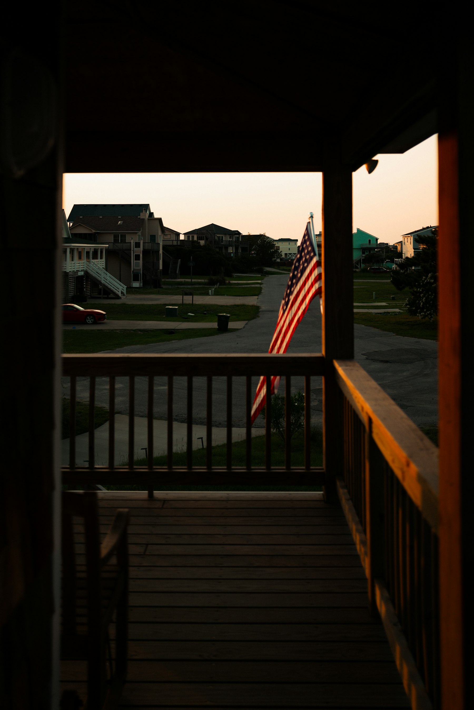 An American porch at sunset